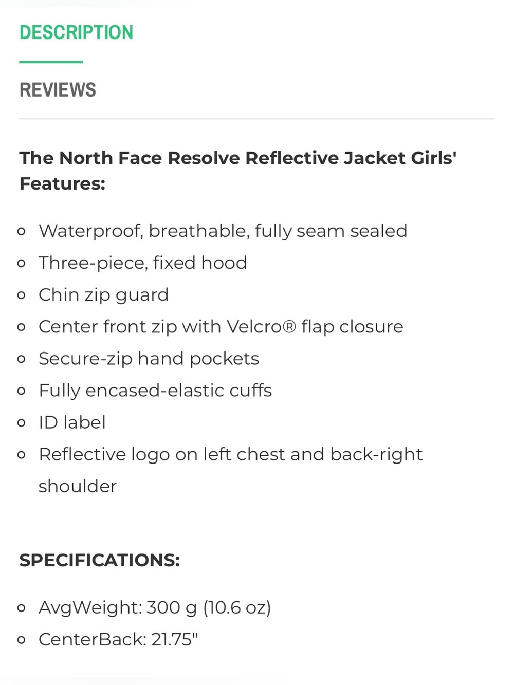 The North Face Girls Resolve Reflective Lightweight Rain Jacket M 10/12 Mint - Picture 12 of 12